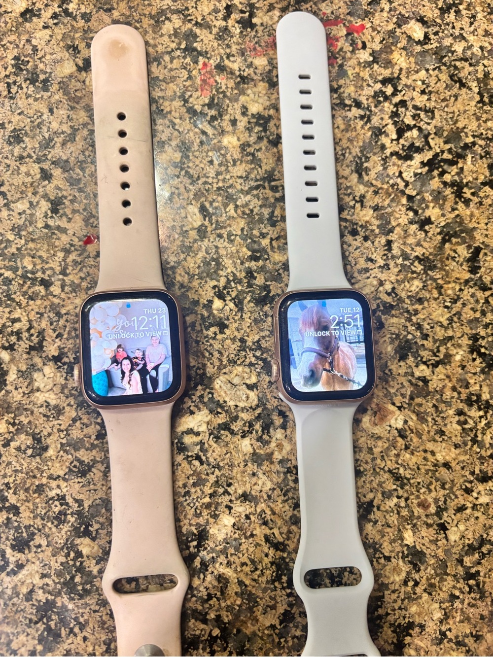 Apple Smartwatch Pair Series 5 with Blush Pink and Light Gray Silicone Bands